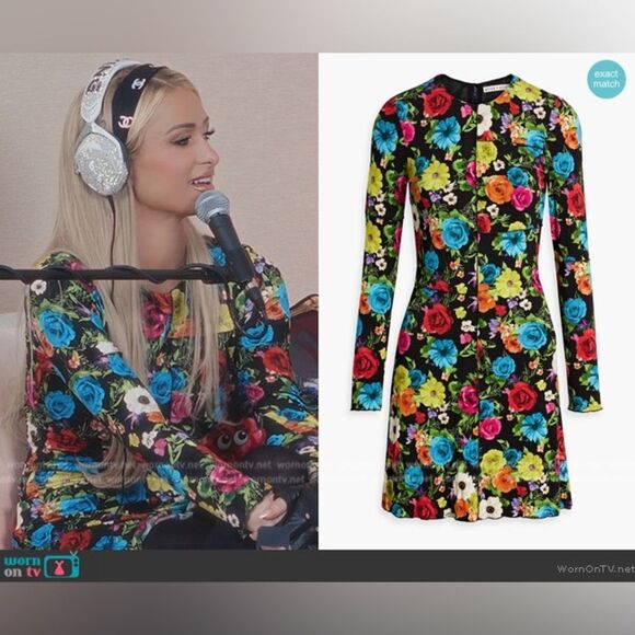 NWT Alice & Olivia Delora Floral Printed Long Sleeve Paneled Mini Dress Size 8 - Picture 2 of 12